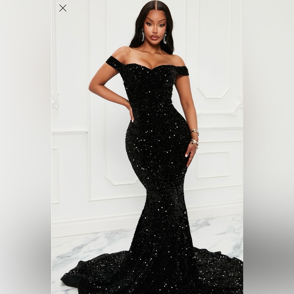 Fashion Nova Black Sequin One Shoulder Dress